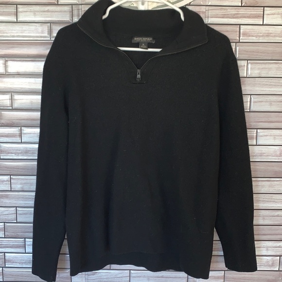 Banana Republic Half-Zip Merino Wool Black Pullover Sweater Size XL - Picture 2 of 5